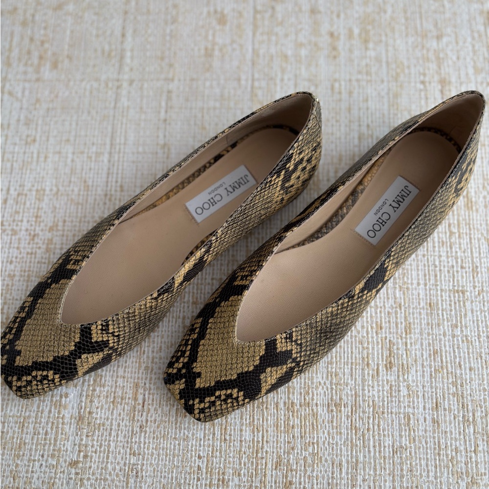Jimmy Choo Snakeskin Pattern Flats - Black and Tan